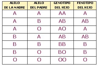 Herencia y paternidad en los grupos sanguineos